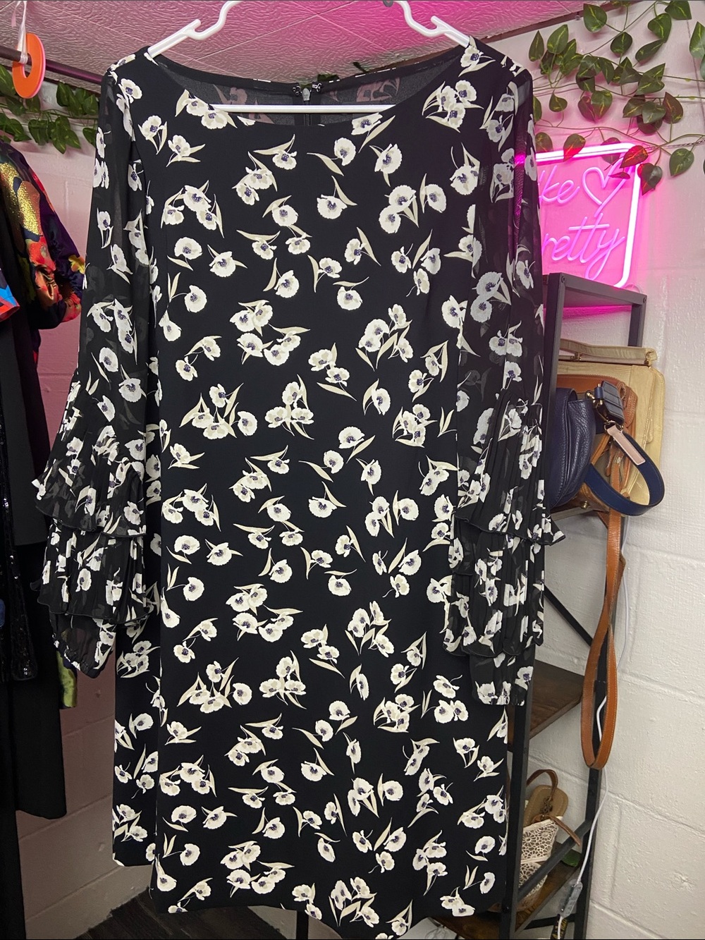 Ann Taylor Black and White Floral Midi Dress